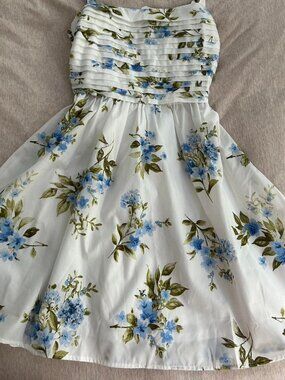 Blu Pepper Floral Pleated Babydoll Dress NWT White Blue Hydrangea Size Large